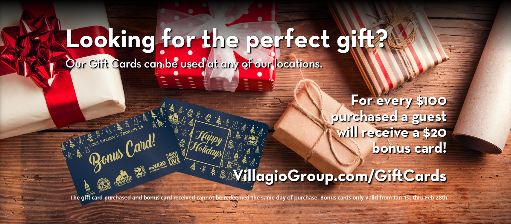 Gift card can be used at any Villagio Group property